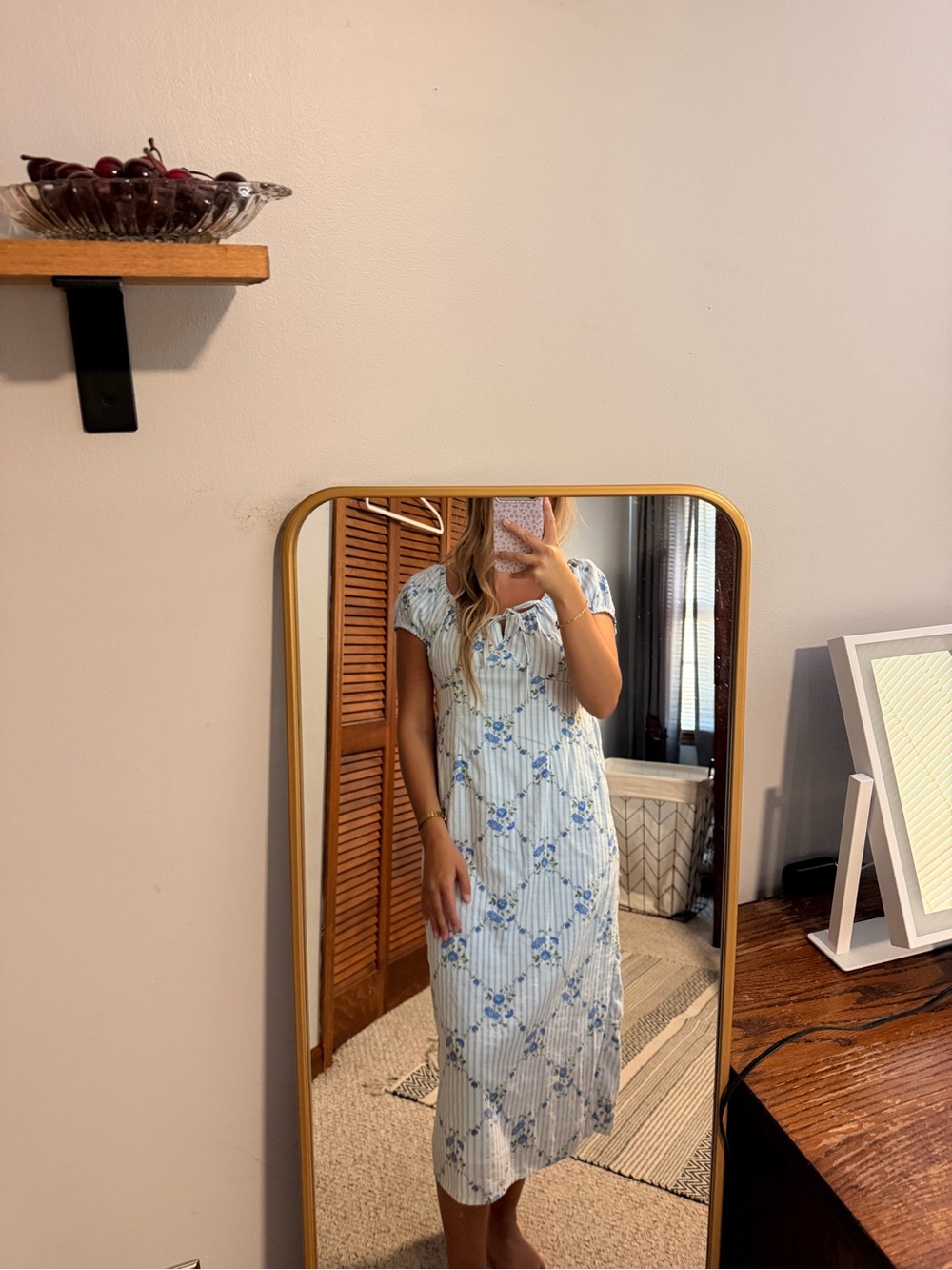 Old Navy Light Blue Floral Stripe Midi Dress